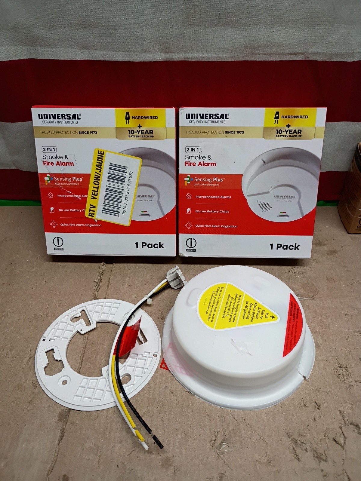 2PK Universal Security Instruments Hardwired & 1-Year Battery Smoke Detector, OB
