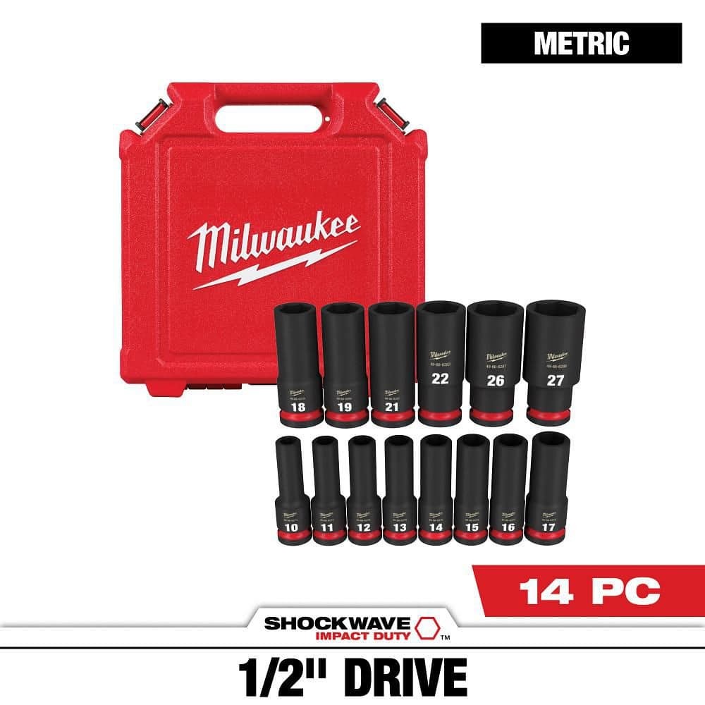 Milwaukee SHOCKWAVE 1/2 in. Drive Metric Deep Well Impact Socket Set (14-Piece)