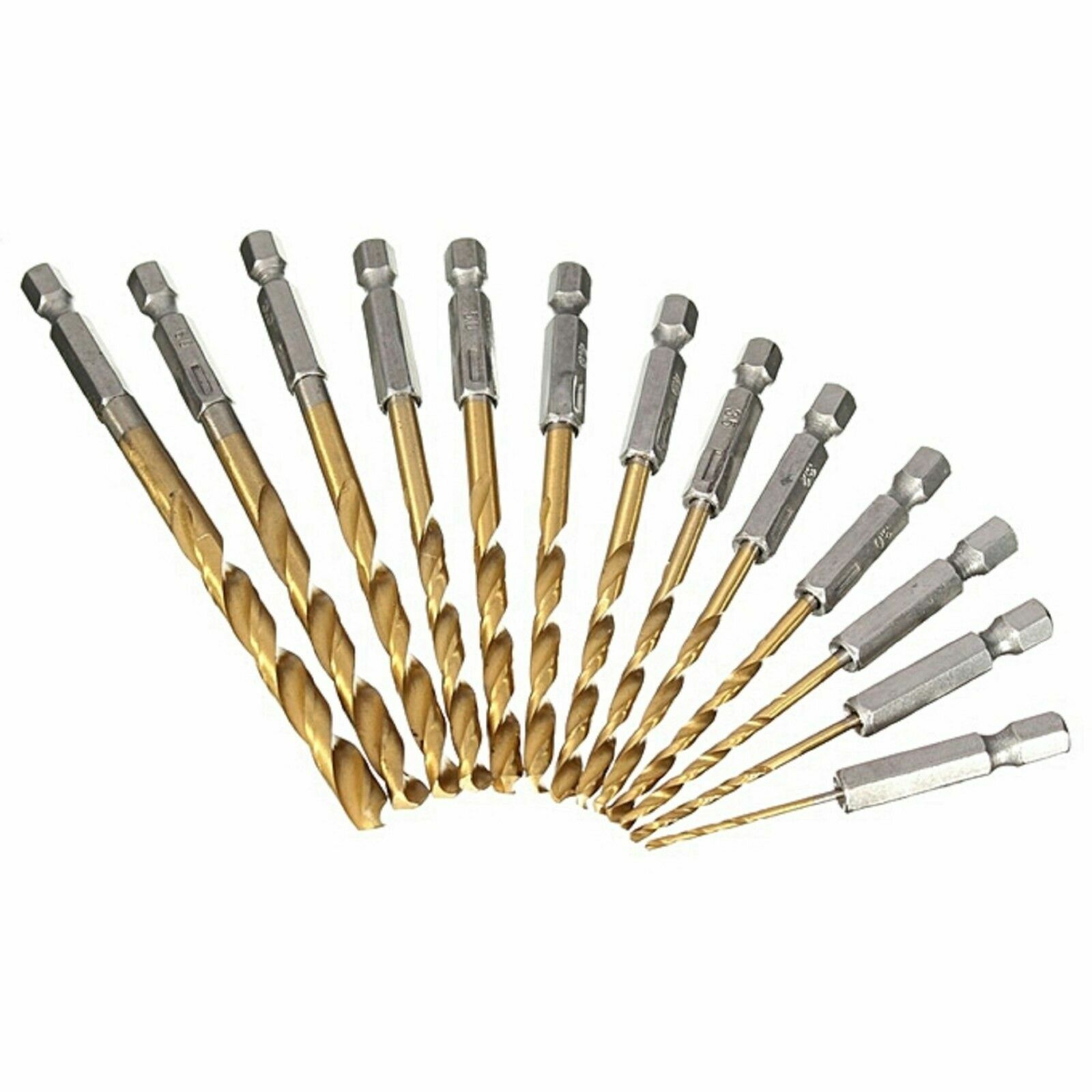 13pcs 1/4» Hex Shank Titanium Coated HSS Steel DRILL BIT Set Metal Wood Plastic