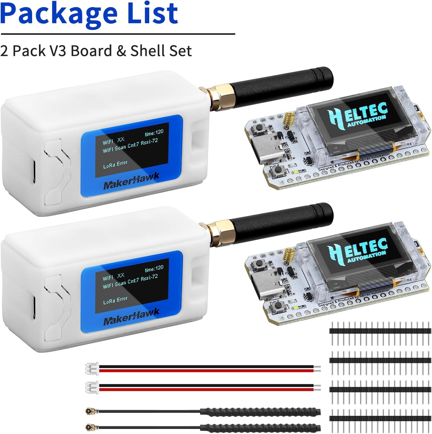 2Sets Heltec 915MHz LoRa V3 Board ESP32 + IPEX Antenna + Meshtastic Case+Battery