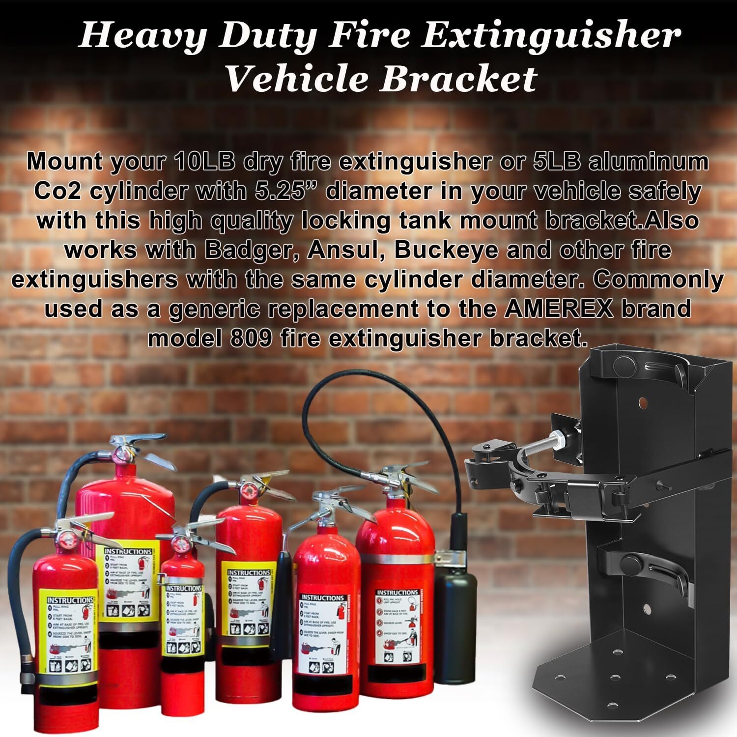 809 Heavy Duty Fire Extinguisher Vehicle Bracket Mount Fit for 10lb Dry/5lb Co2