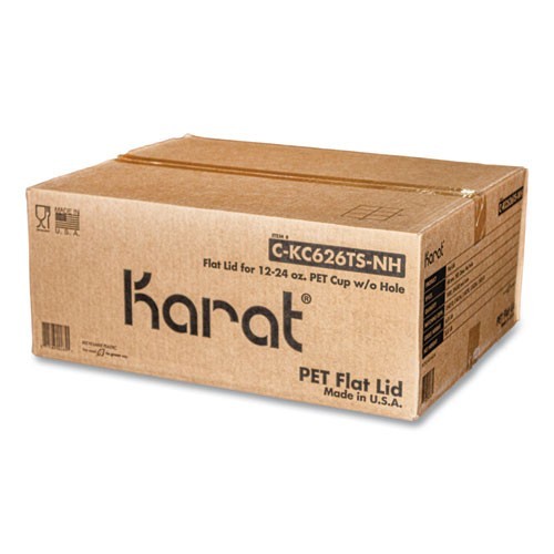 Karat PET Lids, No Hole Flat Lid, 12-24 oz Cups, Plastic, Clear, 2,000/Carton