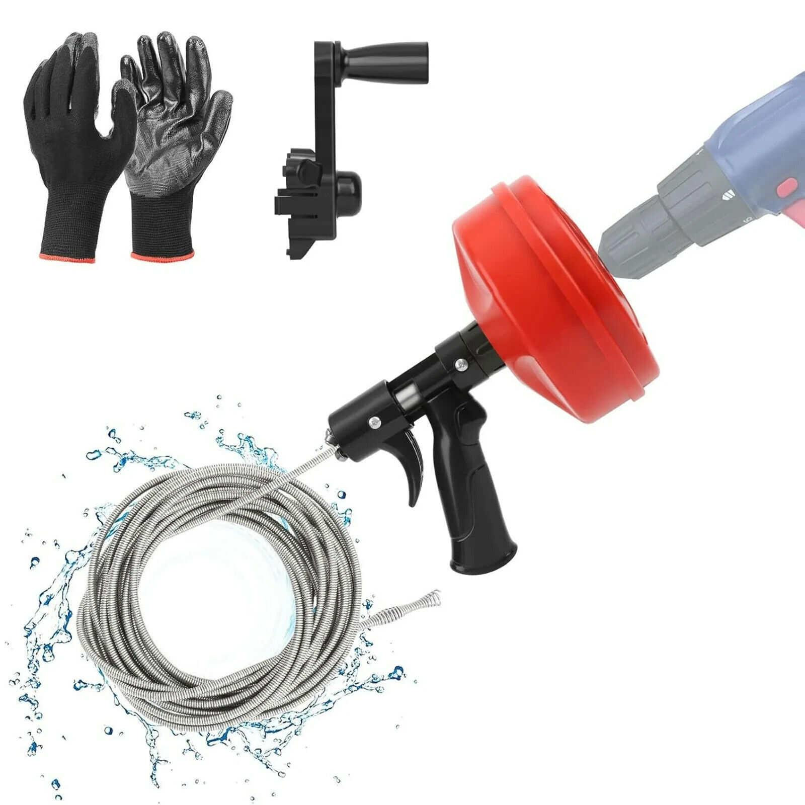 Drain Auger 25ft 1/4in Drum Plumbing Drain Snake Clog Remover Autofeed