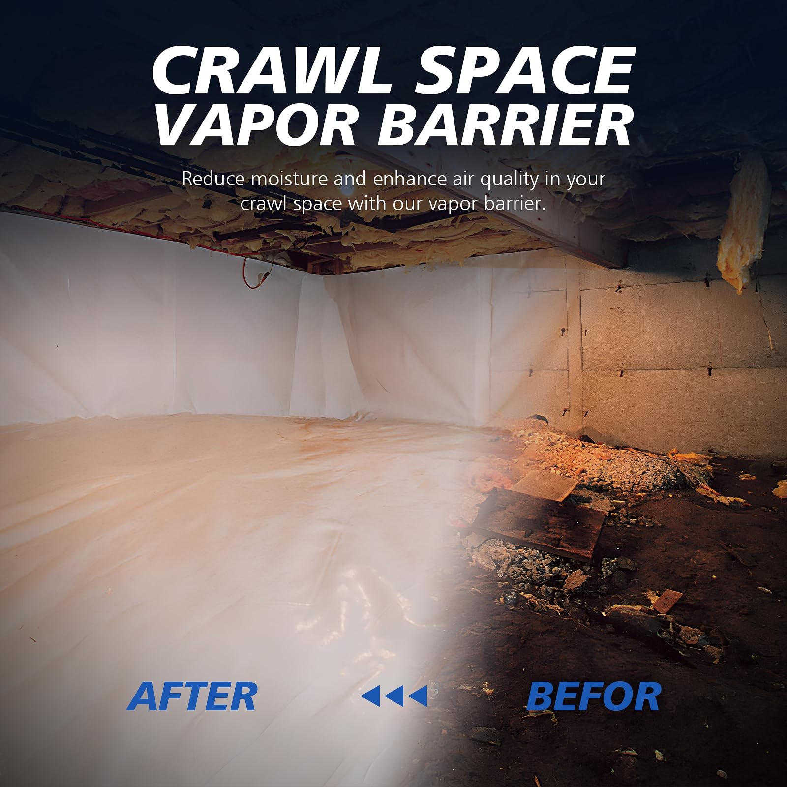 Crawldryer Crawl Space Vapor Barrier – 10 mil (6′ x 50′) Black and White Panda
