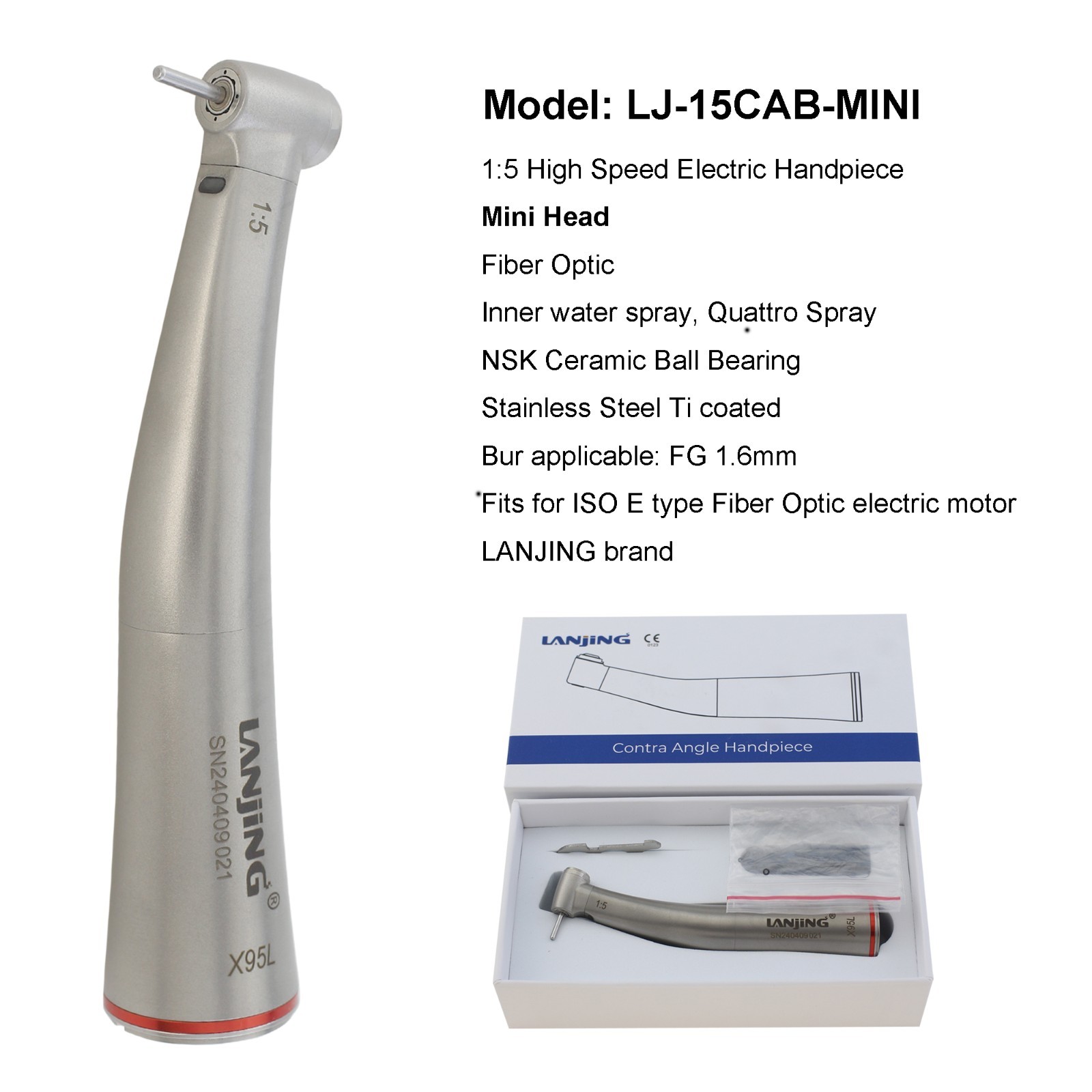 Dental Electric Handpiece High Speed 1:5 Contra Angle Fiber Optic NSK KaVo M25L