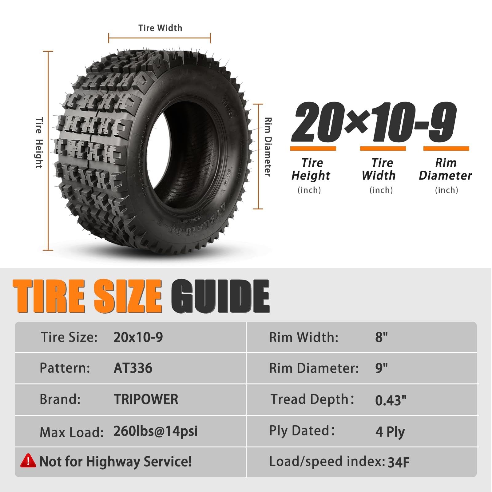 20×10-9 ATV UTV Quad Tires 4PR Tubeless Sport All Terrain Set of 2