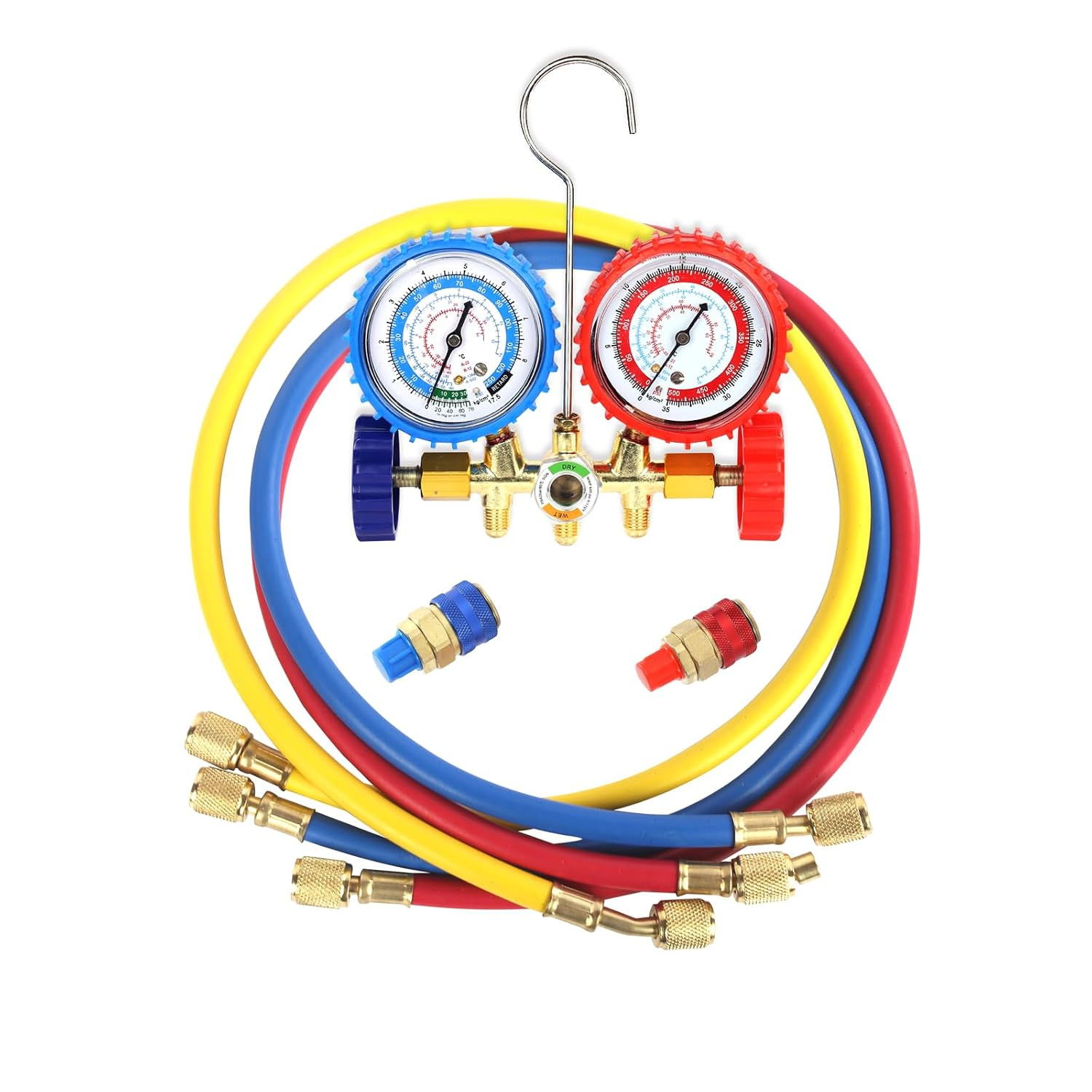 PB Motor Tech 3 Way Brass Manifold Gauge for R134A R12 R22 R502 | with Brass Bod