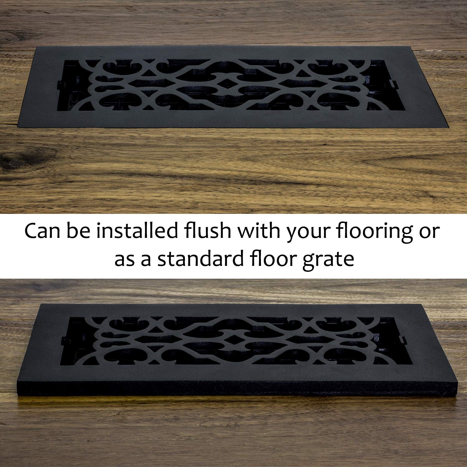 Decor Grates AC408-BLK Victorian Floor Register 4 x 8 Inches Cast Iron Black