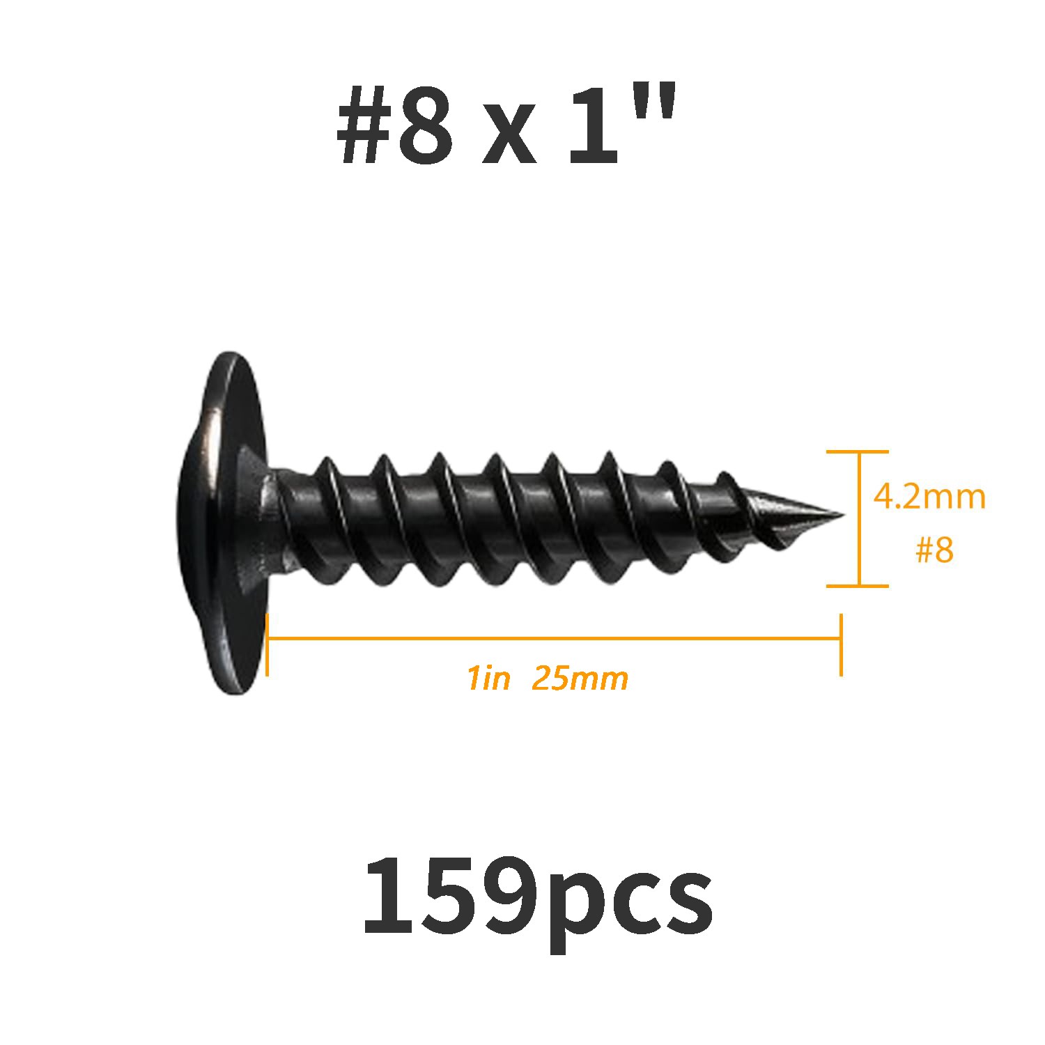 159pcs #8×1″ Phillips Wafer Truss Head Self Tapping Wood Screws Black Phosphate