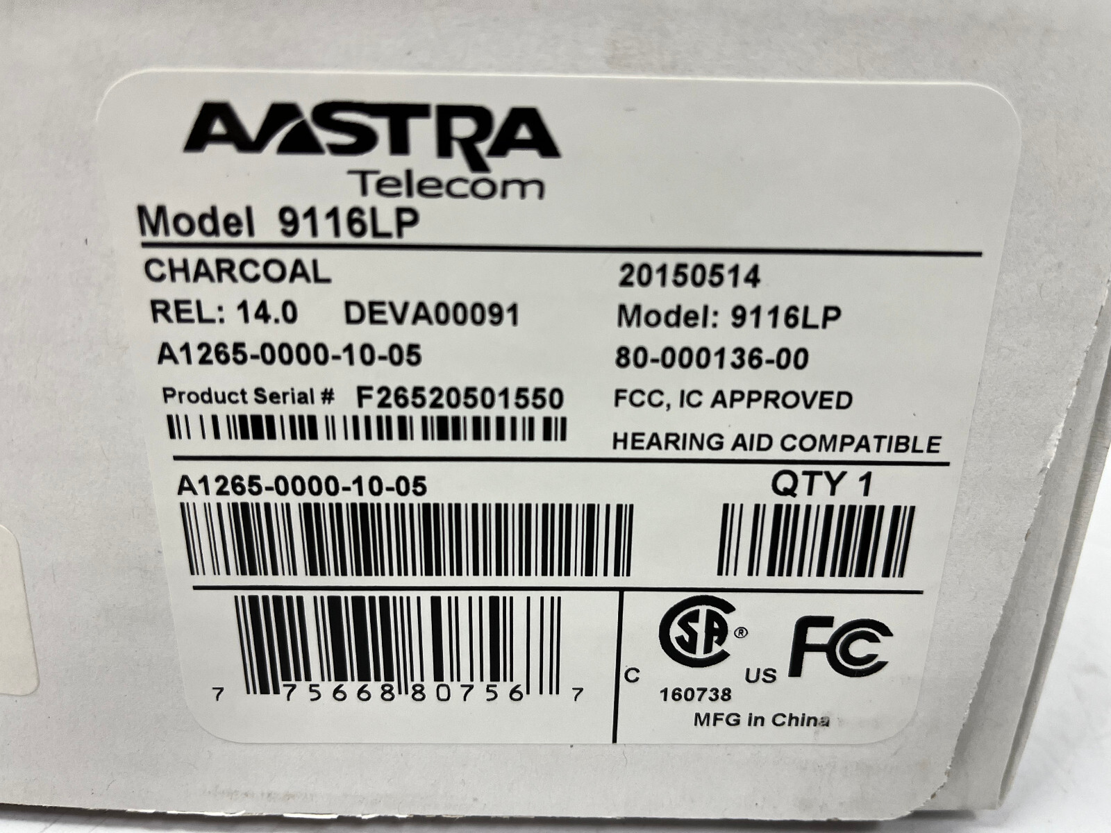 Aastra M9116LP A1265-0000-10-05 Analog Phone – Charcoal BRAND NEW ORIGINAL BOXES