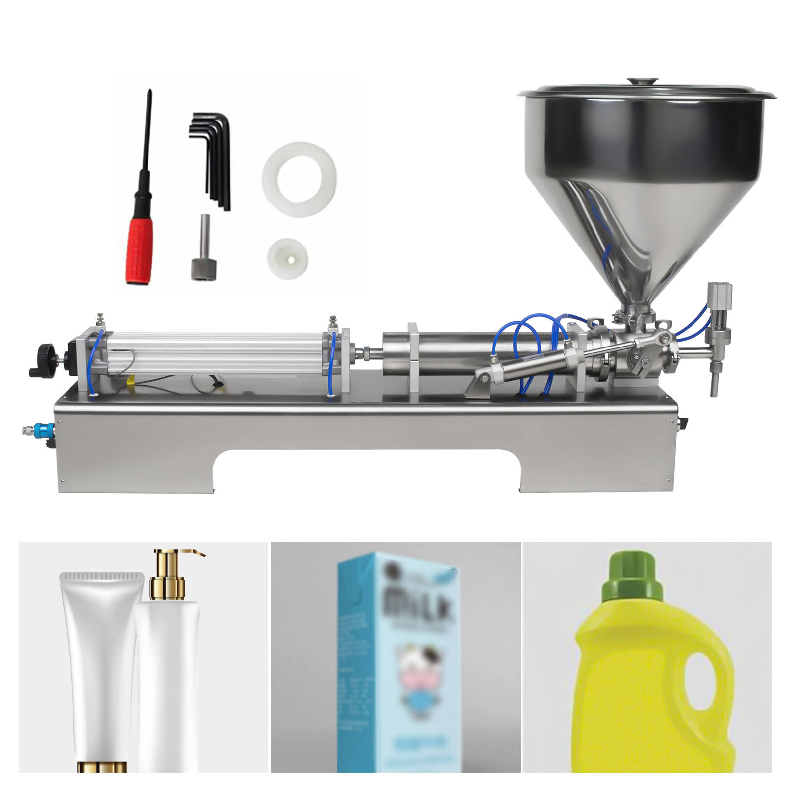 100-600ml Pneumatic Liquid Paste Filling Machine Piston Bottle Filler 40L Hopper