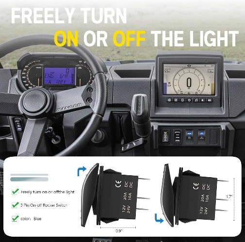 3-Pin/Blue UTV LED Rocker Switches Compatible with 570-1000 XP SXS Maverick X3 P