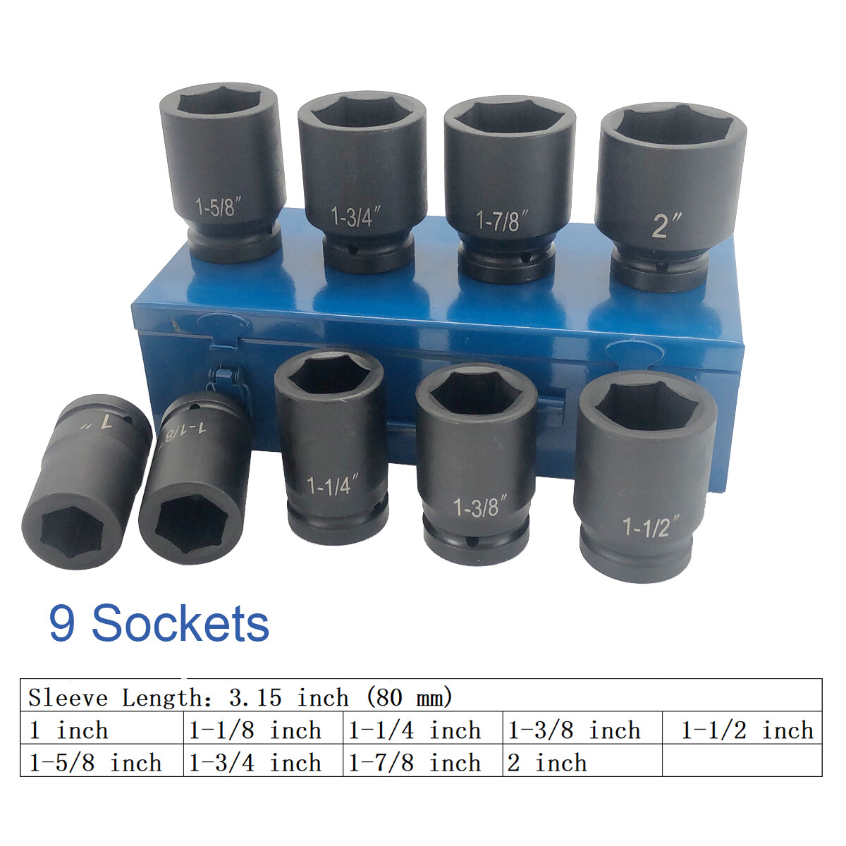 9PC 1″ ONE INCH DRIVE DR DEEP BIG SIZE AIR BLACK IMPACT SOCKET WRENCH TOOL SET