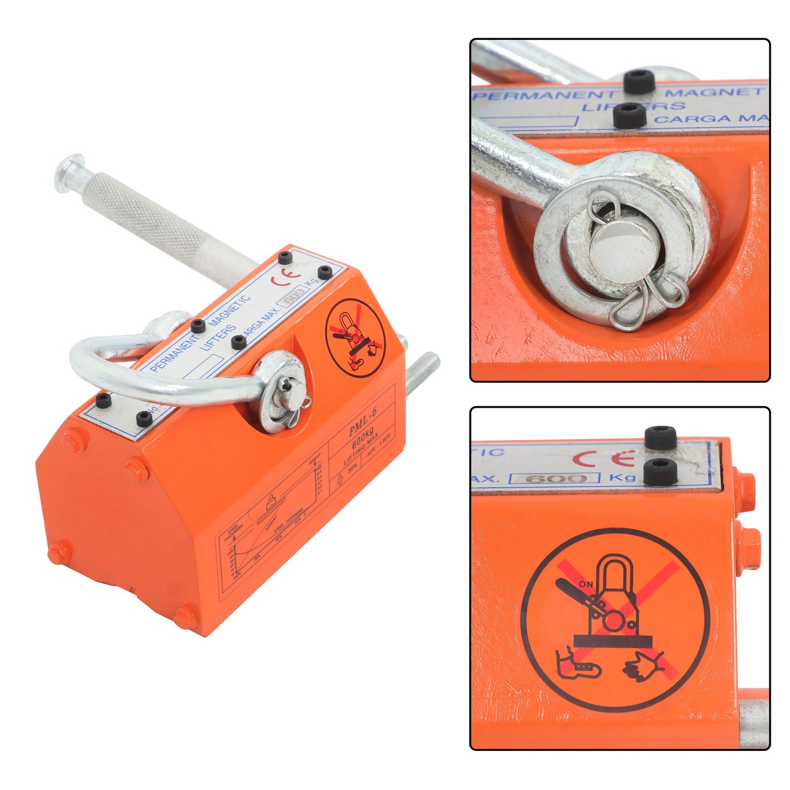 1320LBS 600kg Steel Magnetic Lifter Heavy Duty Crane Hoist, 2 Safety Factor
