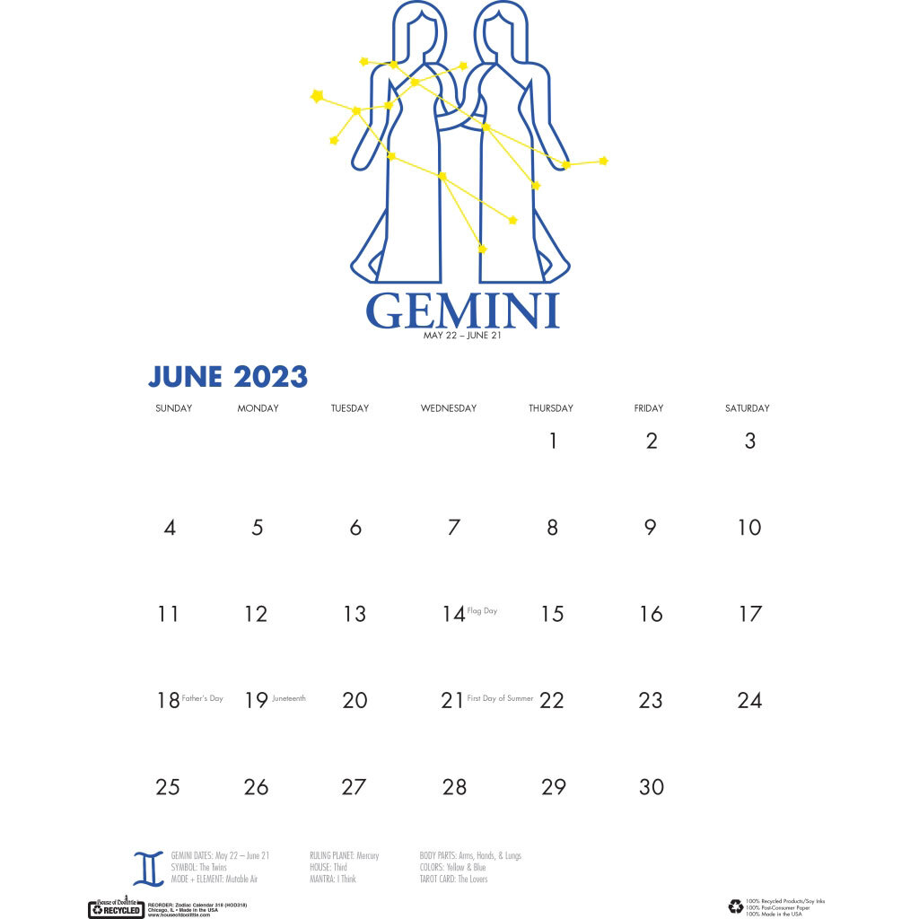 2023 Zodiac Calendar 318 HOD318 Monthly Wall Calendar, 11 x 14″
