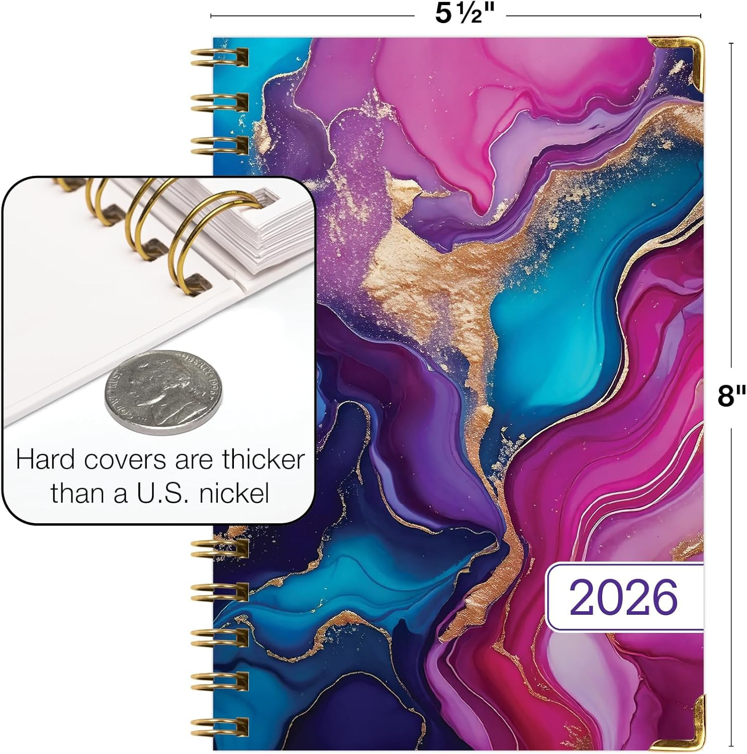HARDCOVER 2026 Planner, 5.5″x8″: 14 Months (November 2025 – December 2026), Dail