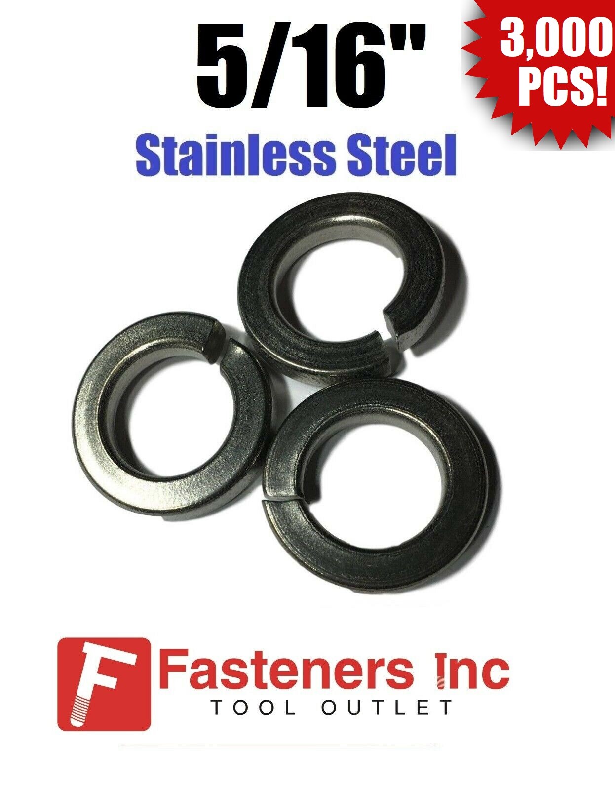 (Qty 3,000) 5/16″ Stainless Steel Regular Split Lock Washers Type 18-8 Bulk Box