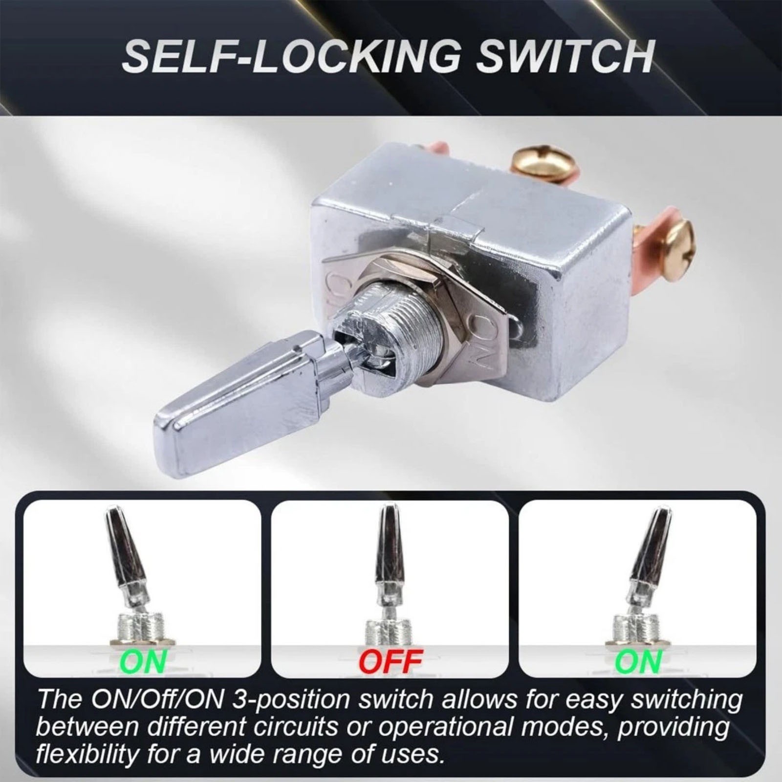 DC 12V 50A 3-Way Toggle Switch Self-Locking Pre-Wired for Automotive Marine Use