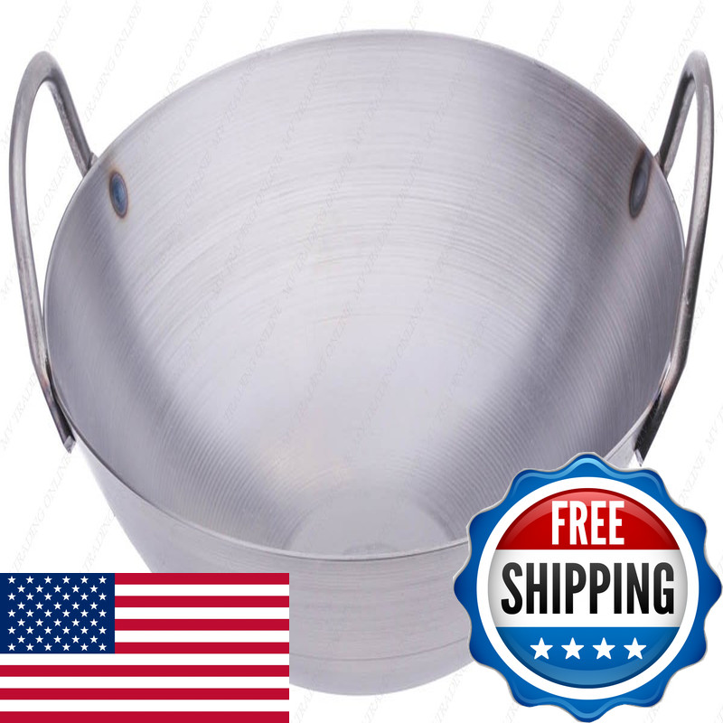 M.V. Trading 14 Inches Carbon Steel Round Bottom Wok Two Side Metal Handle 14