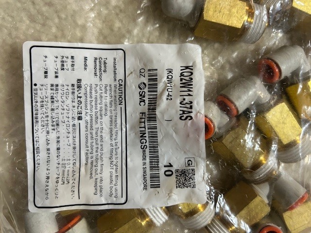 Pk of 10, SMC part KQ2W11-37AS Push to connect Extended Elbow-3/8″ tube-1/2 NPT