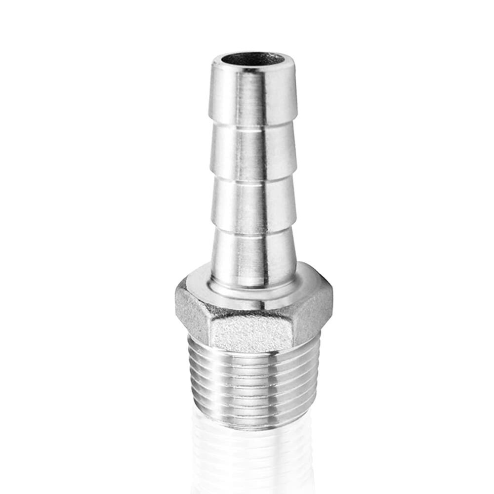 2x Stainless Steel 3/8″ Hose Barb to 1/4″ Male NPT Home Fitting Water Fuel N952
