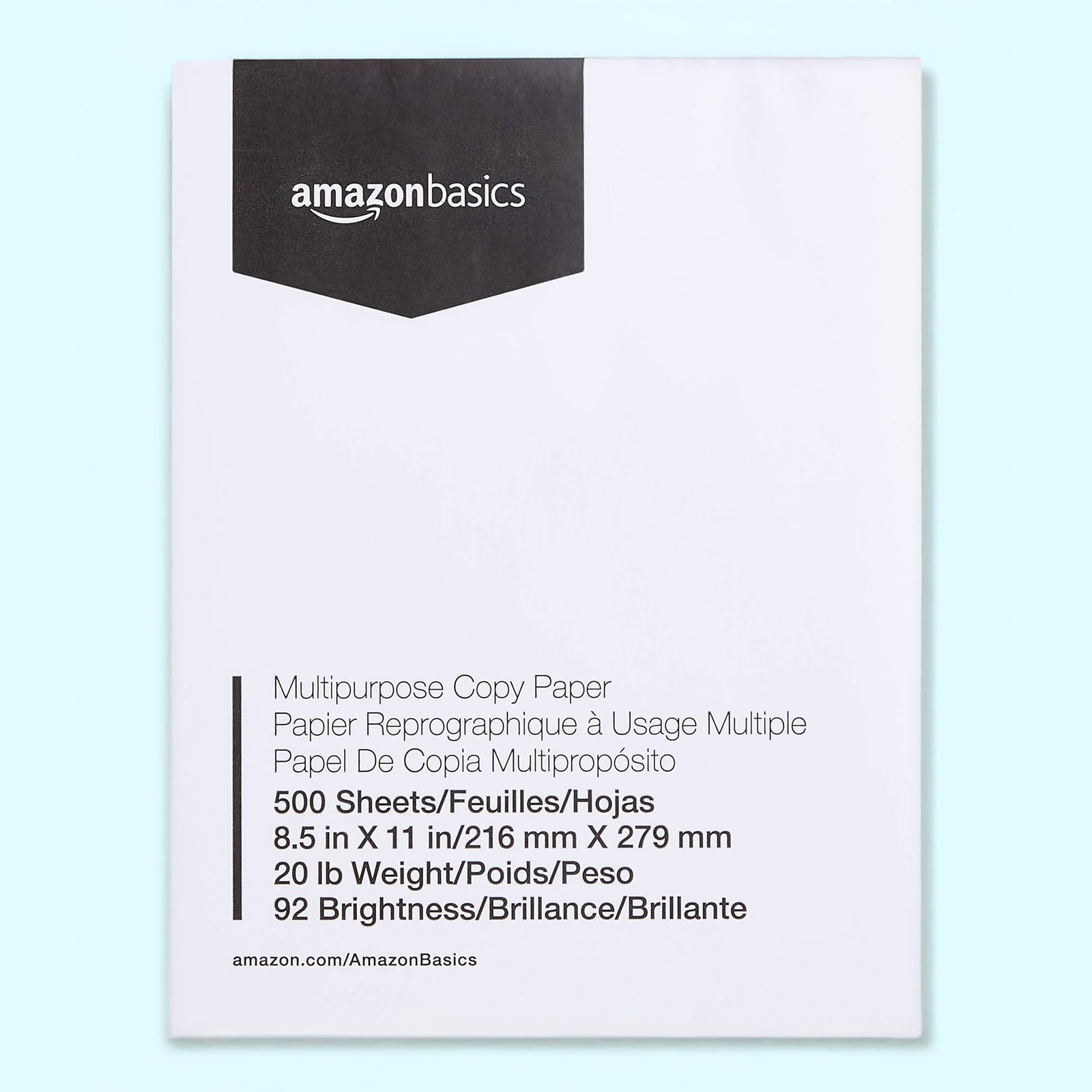 Amazon Basics Multipurpose Copy Printer Paper, 8.5 1 Ream | 500 Sheets, White