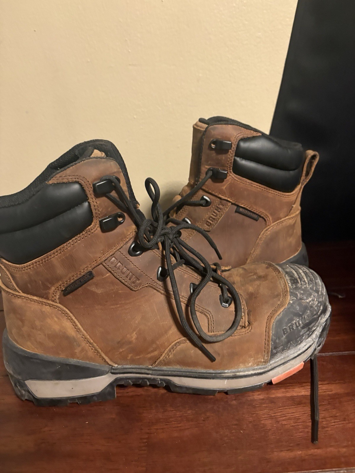 BRUNT Perkins Men’s Work Boots 9.5 Brown Leather Lace-Up Waterproof ASTM F2418