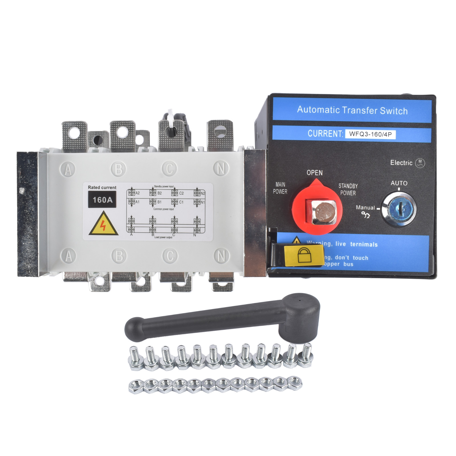 Industrial Automatic Transfer Switch 4P 160A 110V / 220V Auto or Manual Mode
