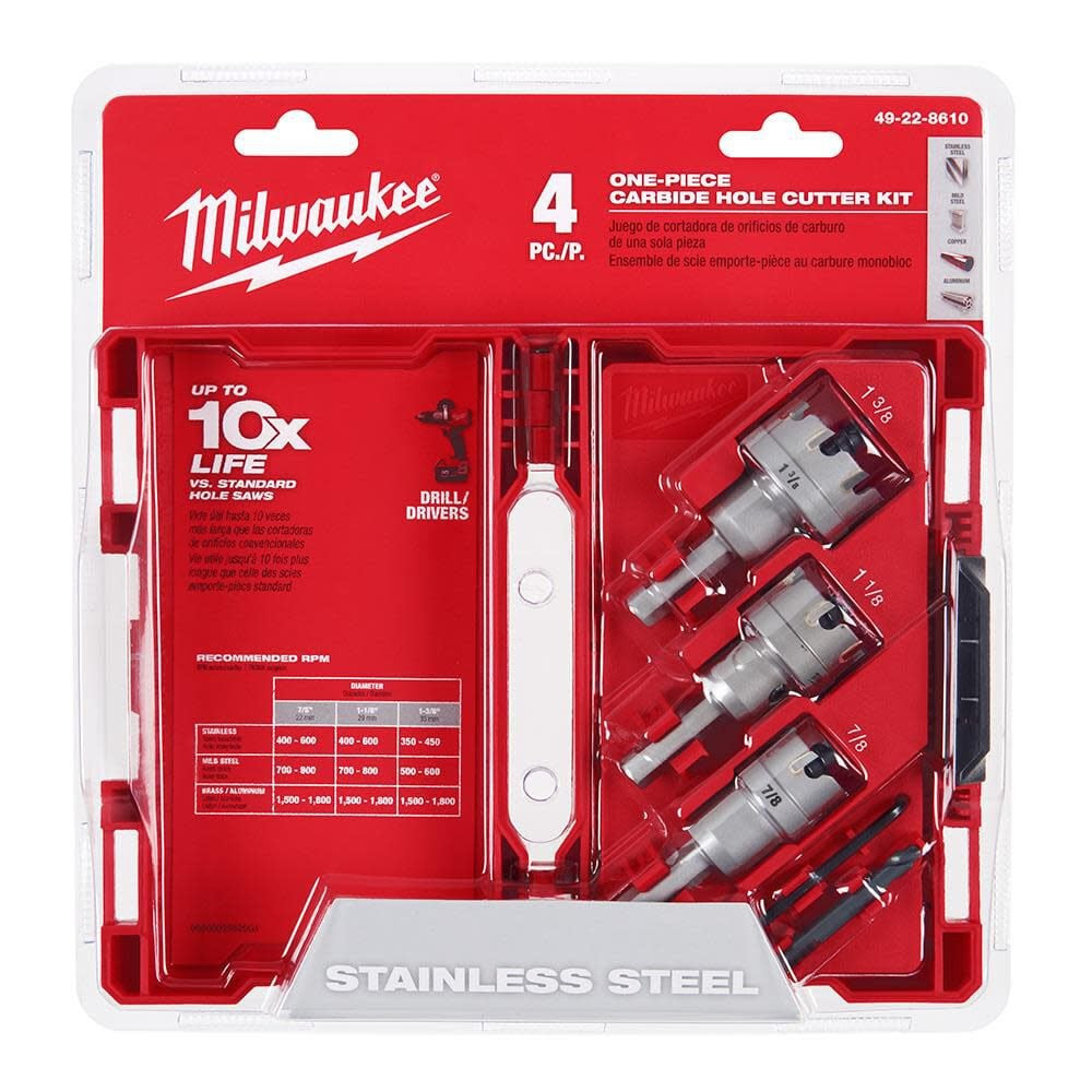 Milwaukee One-Piece Carbide Hole Cutter Set 4Pc