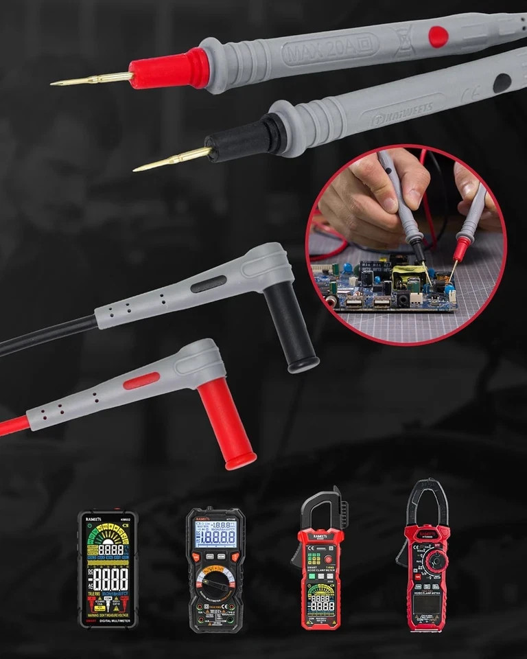 Silicone Multimeter Test Leads with Gold-Plated Probes, 48 Inch Long, CAT III 10