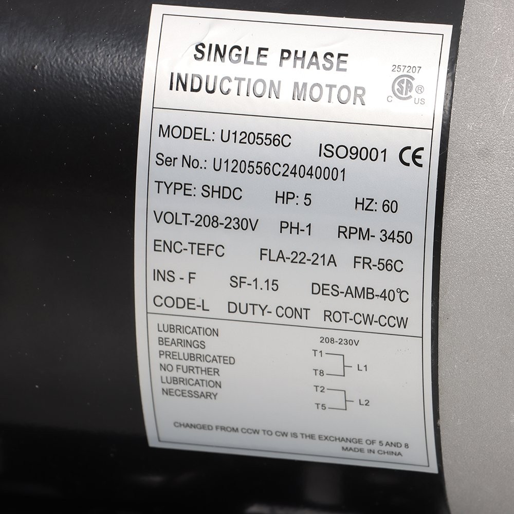 5HP Electric Motor 3450RPM 56C Frame 5/8″ Shaft 60HZ TEFC Single Phase 208-230V