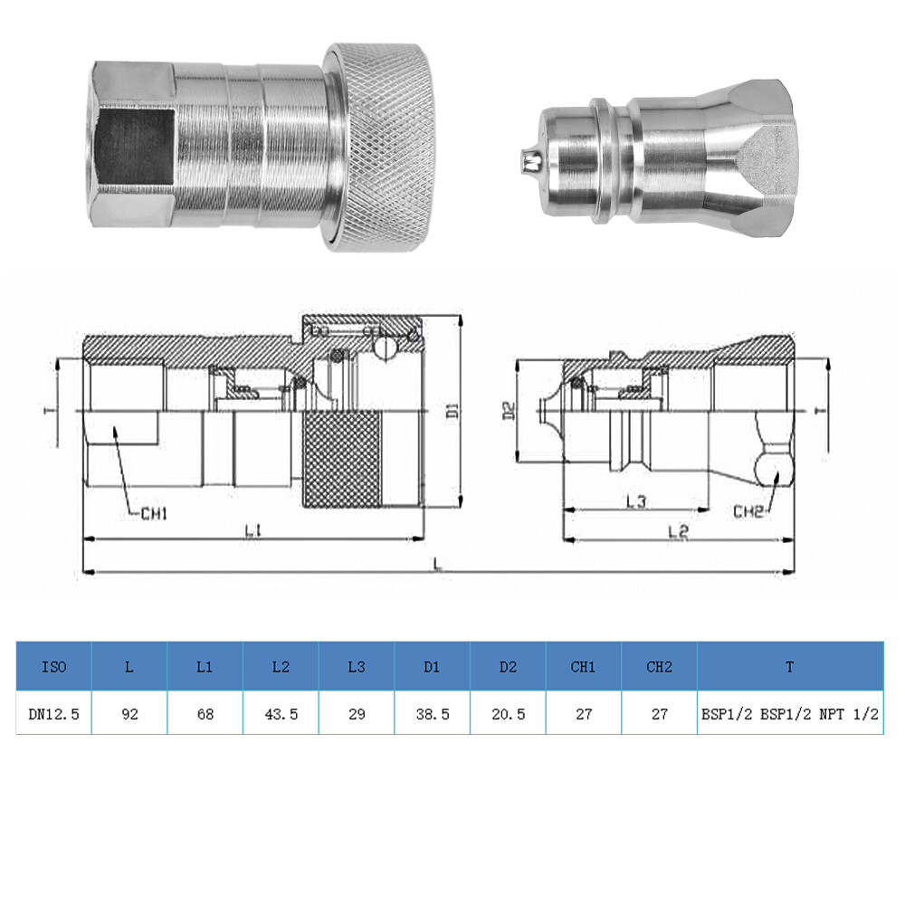 4 Sets 1/2″ Ag Poppet Pioneer Style Hydraulic Quick Connect Couplers Couplings