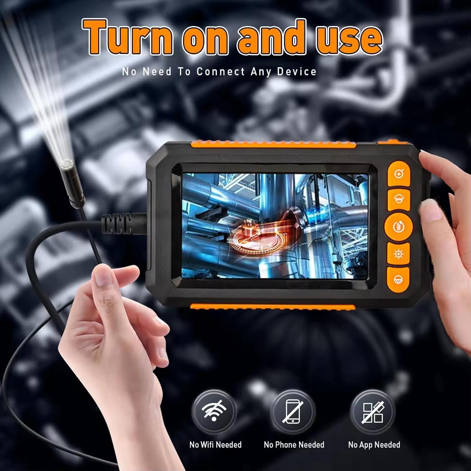 5M Endoscope Camera with Light, 1080P HD Screen Inspection Camera with 8LED US