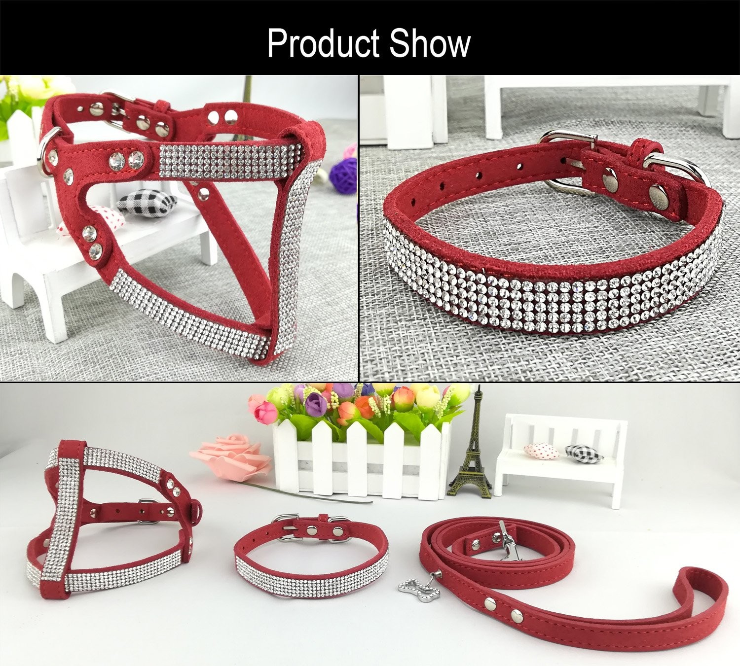 Newtensina Dog Collar & Harness & Leads Sets Fashion Dog Collar Diamante – S