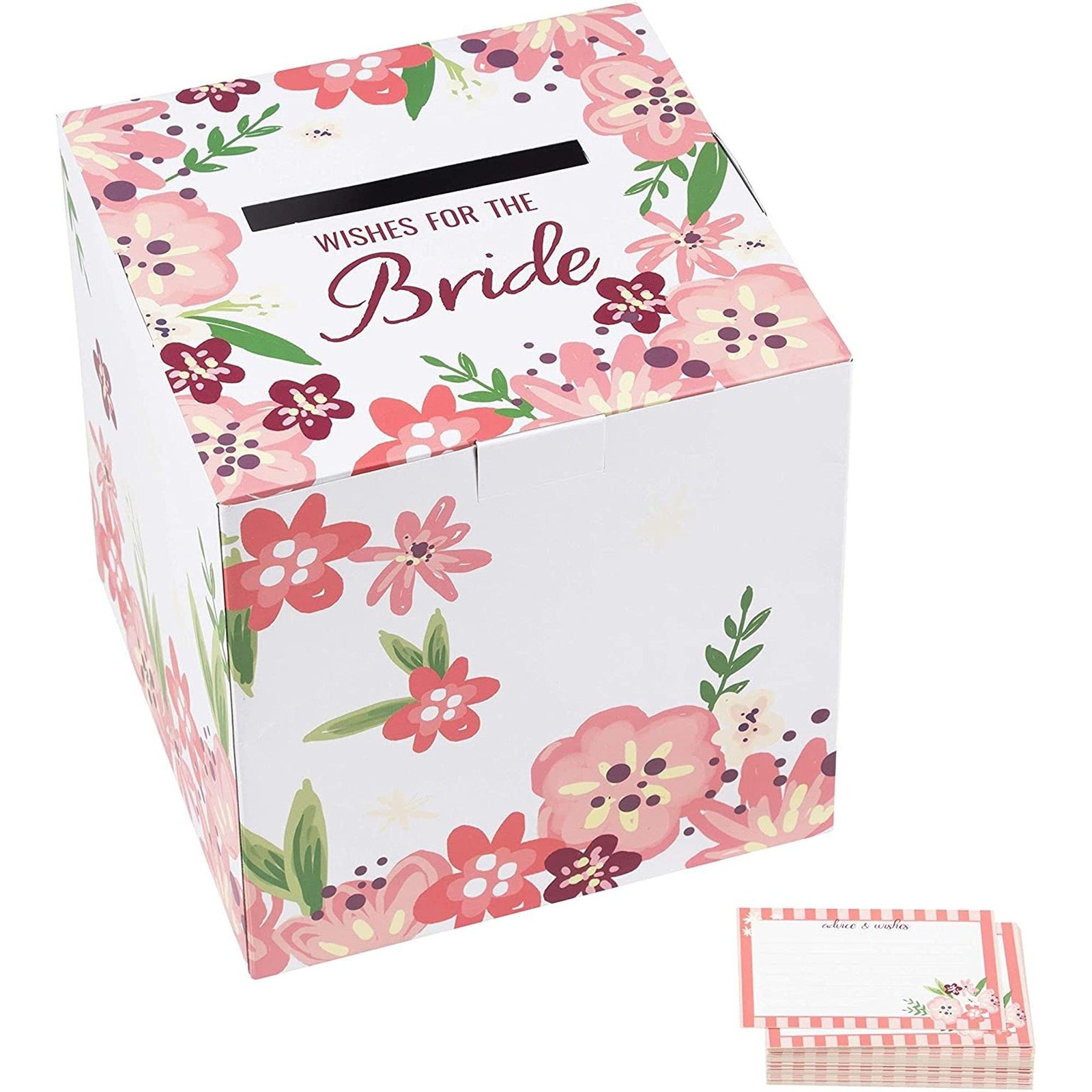 Juvale Advice Card Box 8 x 8 x 8 inches (box), 4 x 2.5 (cards), Pink