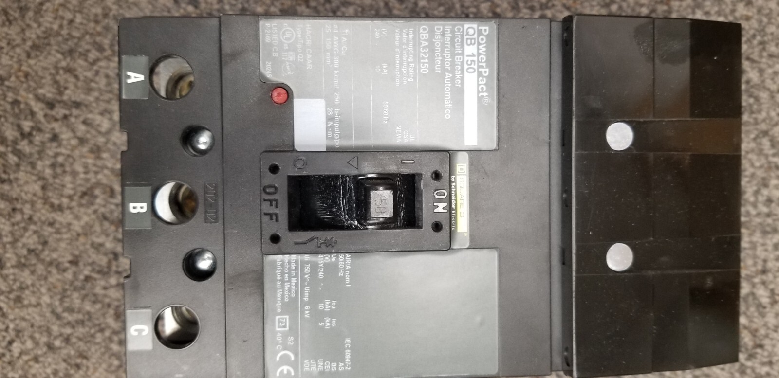150 Amp Square D QBA32150 3P Molded Case Circuit Breaker