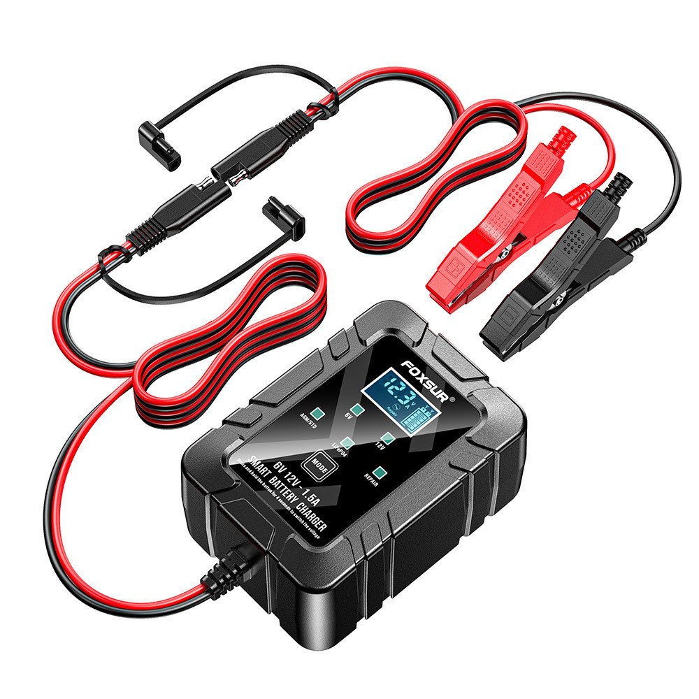 FOXSUR 1.5A 6V/12V Battery Charger Maintainer for Car Motorcycle AGM