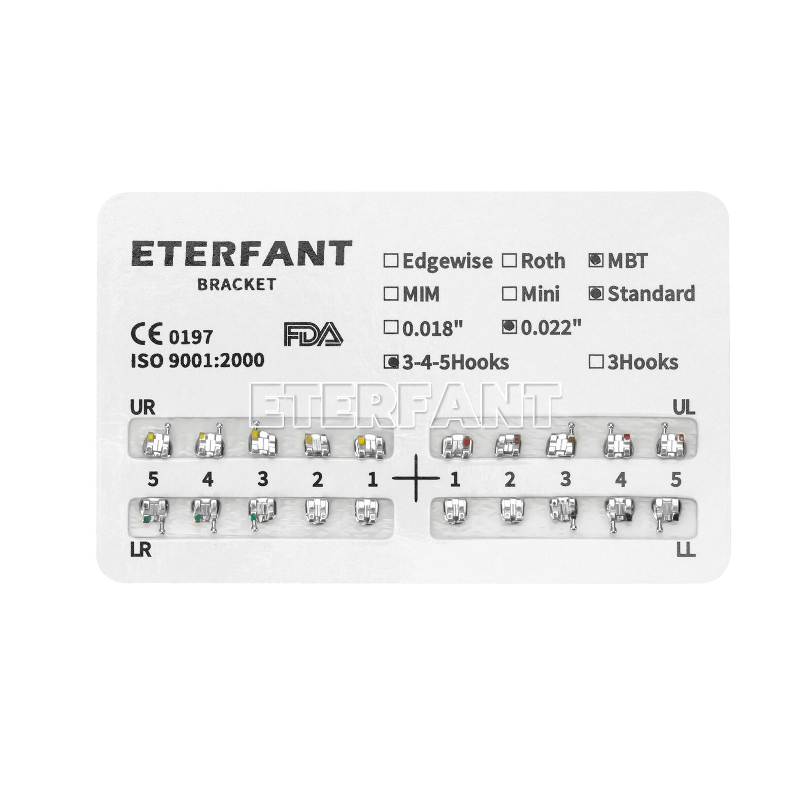 20PCs Dental Orthodontic Bracket Brace Metal Standard Mini Roth/MBT 022 345Hooks