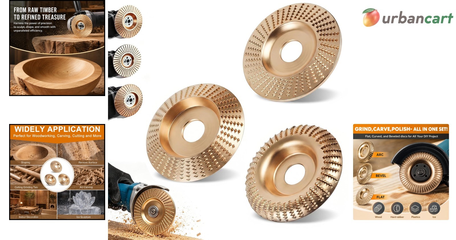 3Pcs Wood Shaping Wheel with Reducer Bushings For 4 4.5 Inch Grinder