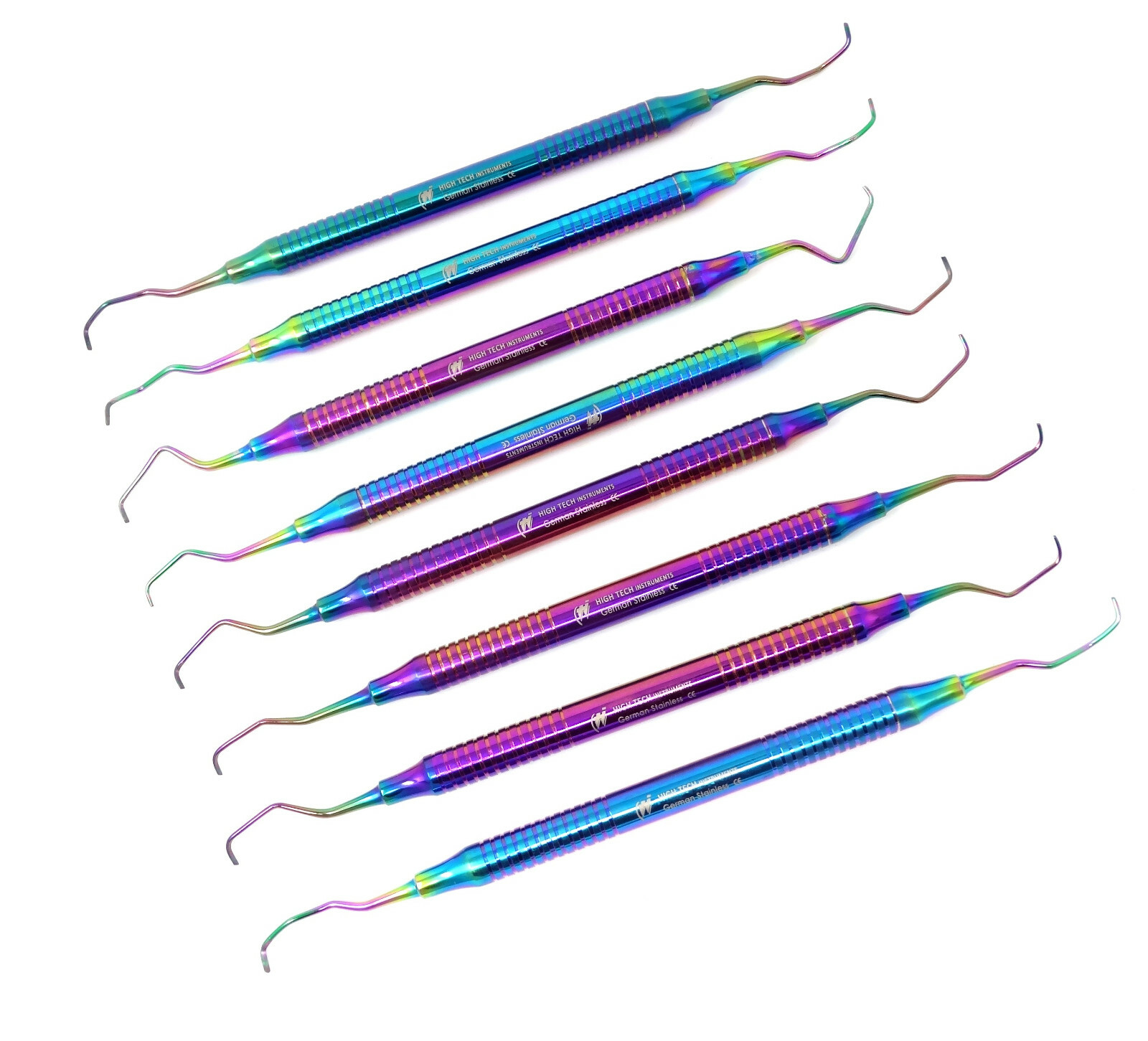 NEW Hollow MULTI COLOUR 8 Piece Gracey Curette Set Dental Surgical Instruments