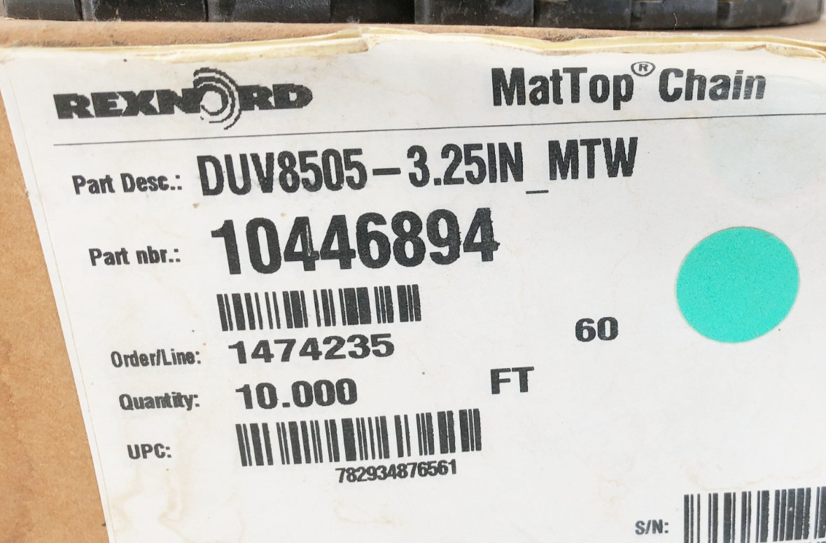 New Rexnord DUV8505-3.25IN-MTW MatTop Chain 10446894 10 FT – No Box