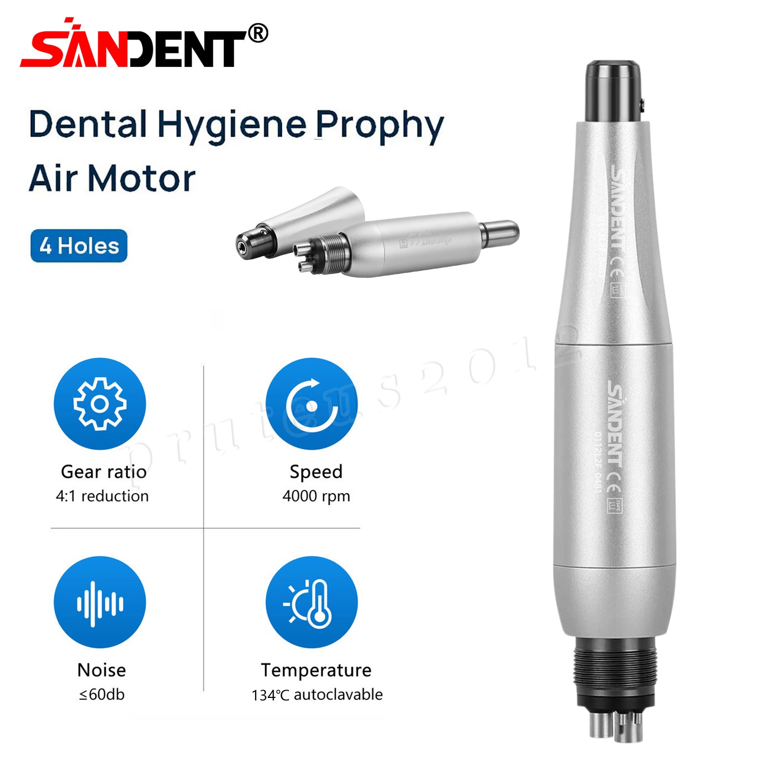 1-5 Dental Hygiene Prophy Handpiece 4:1 Straight Nose + Air Motor 4H 360° Swivel