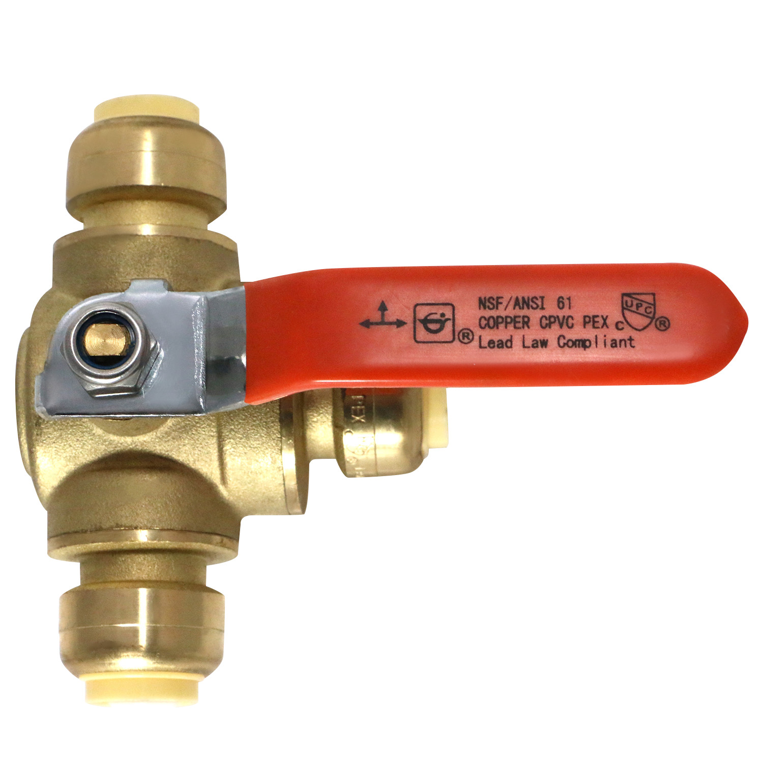 1 PIECES 1/2″ PUSH FIT 3 WAY BALL VALVE, FULL PORT, LEAD FREE BRASS
