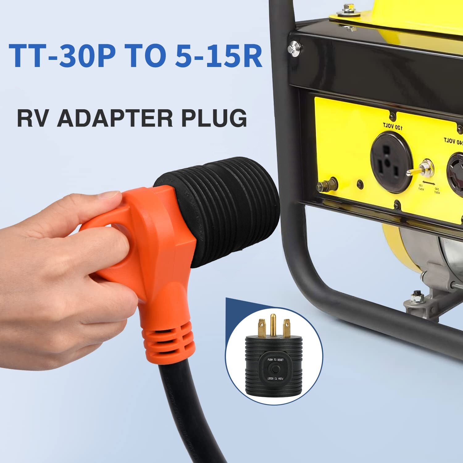 30Amp to 15 Amp Overload Protector RV Power Adapter Plug Circuit Breaker