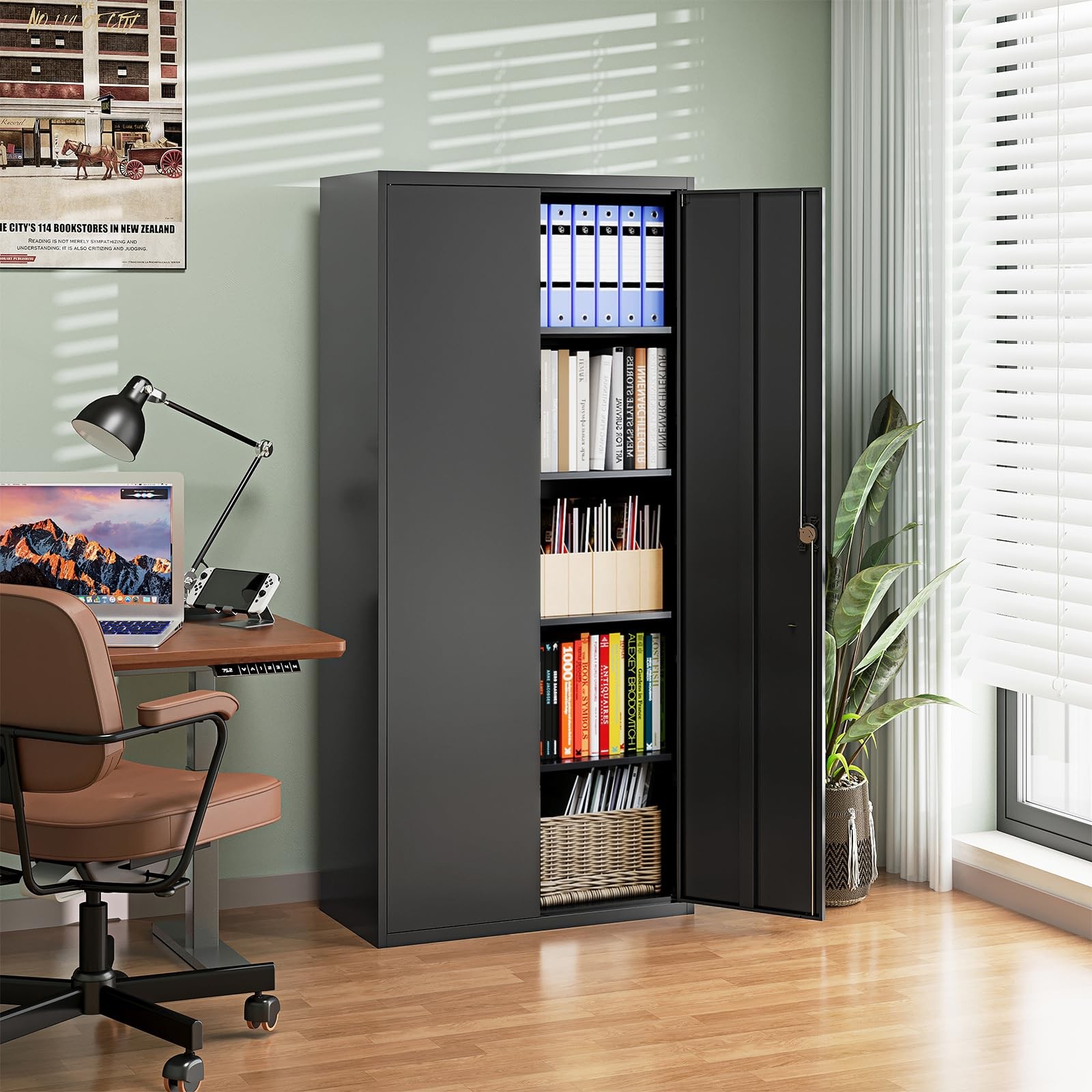 Steel Garage Tool Cabinet Locking Adjustable Shelves Home Office Warehouse Black