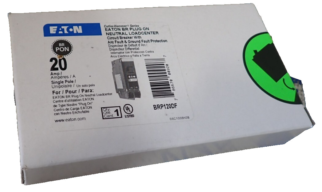1 NEW Eaton BRP120DF Plug on BR 20 amp 1p 120v Dual Function AFCI GFCI Breaker