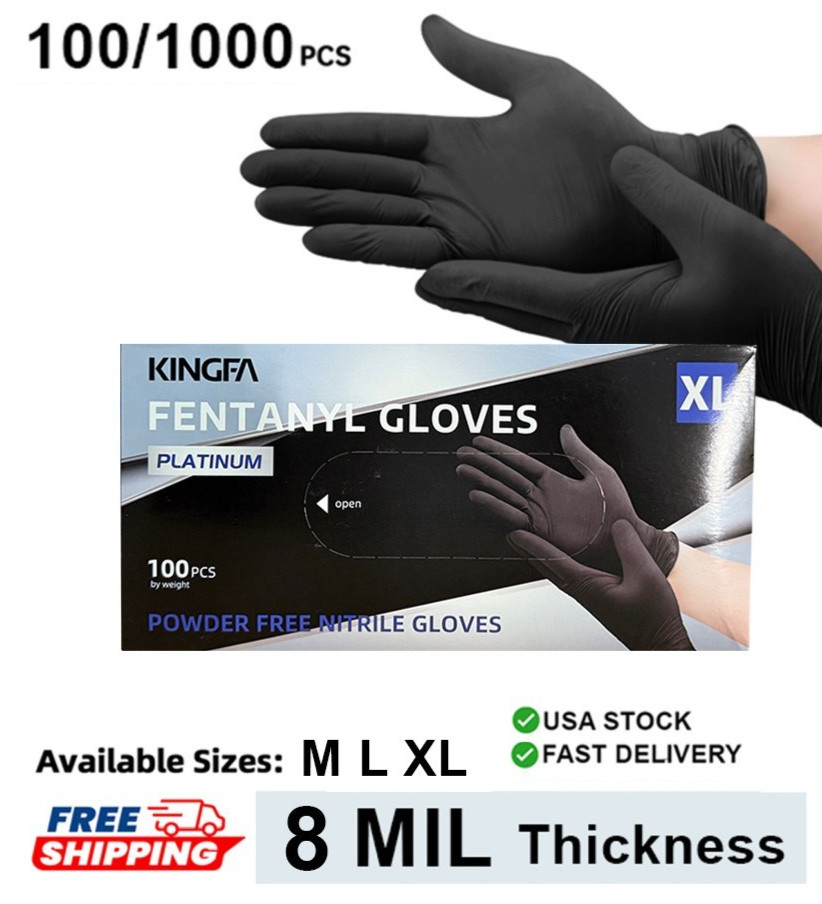 8 Mil Black Nitrile Exam Grade Heavy Duty Powder-Free 8mil 100/1,000 PC (M L XL)