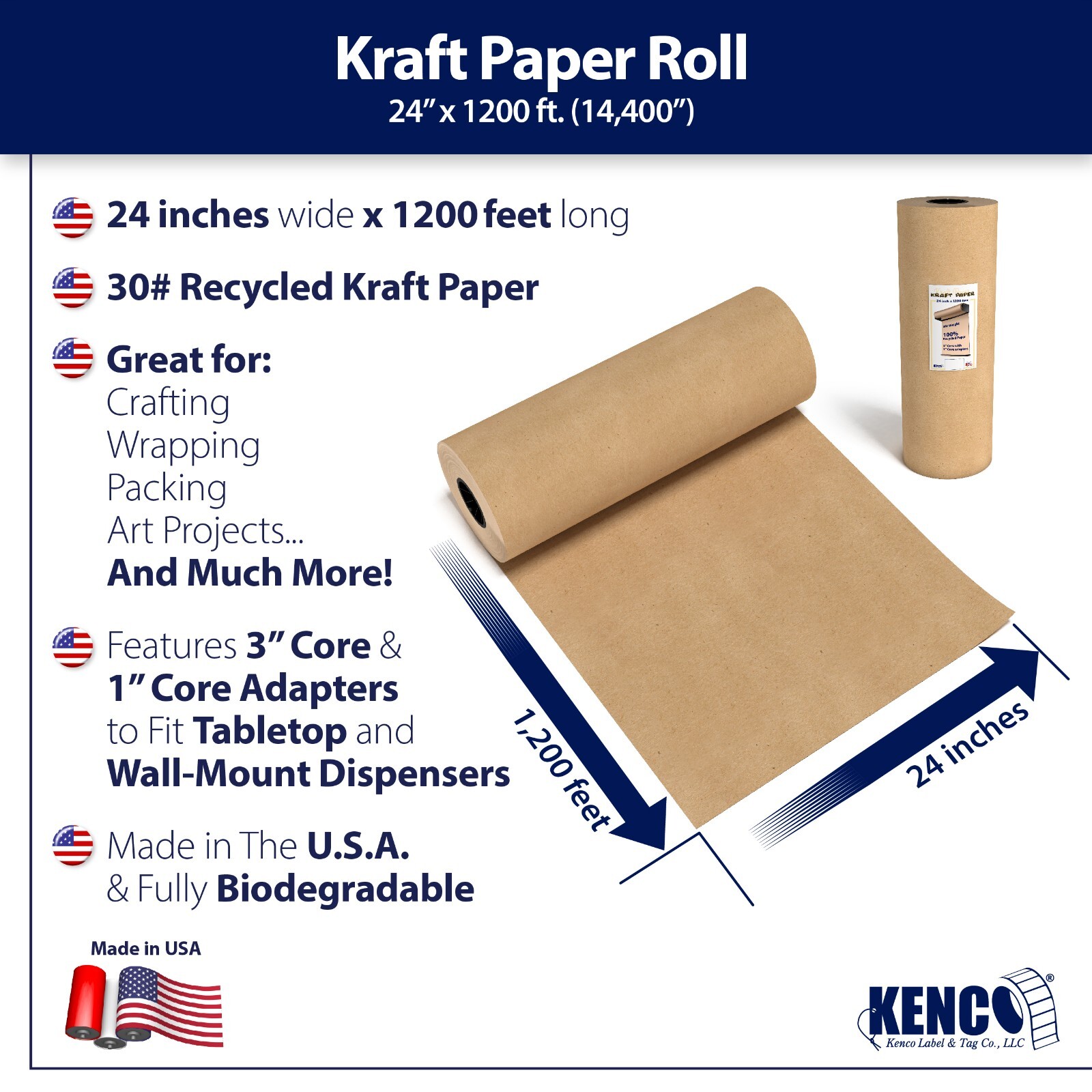 Large Brown Kraft Paper Roll – 24″ In x 1200′ Ft Long – Crafts, Packing Shipping