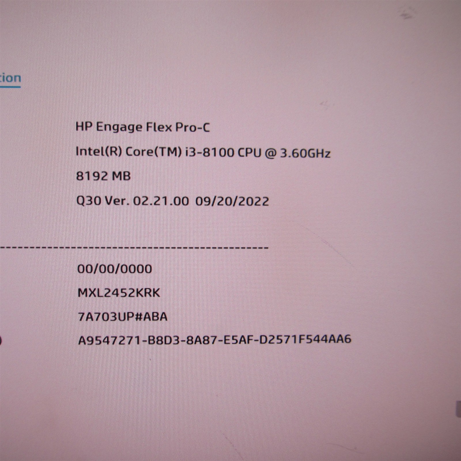 HP Engage Flex Pro-C SFF Retail System – Intel i3-8100 @ 3.60GHz 8GB DDR4 RAM