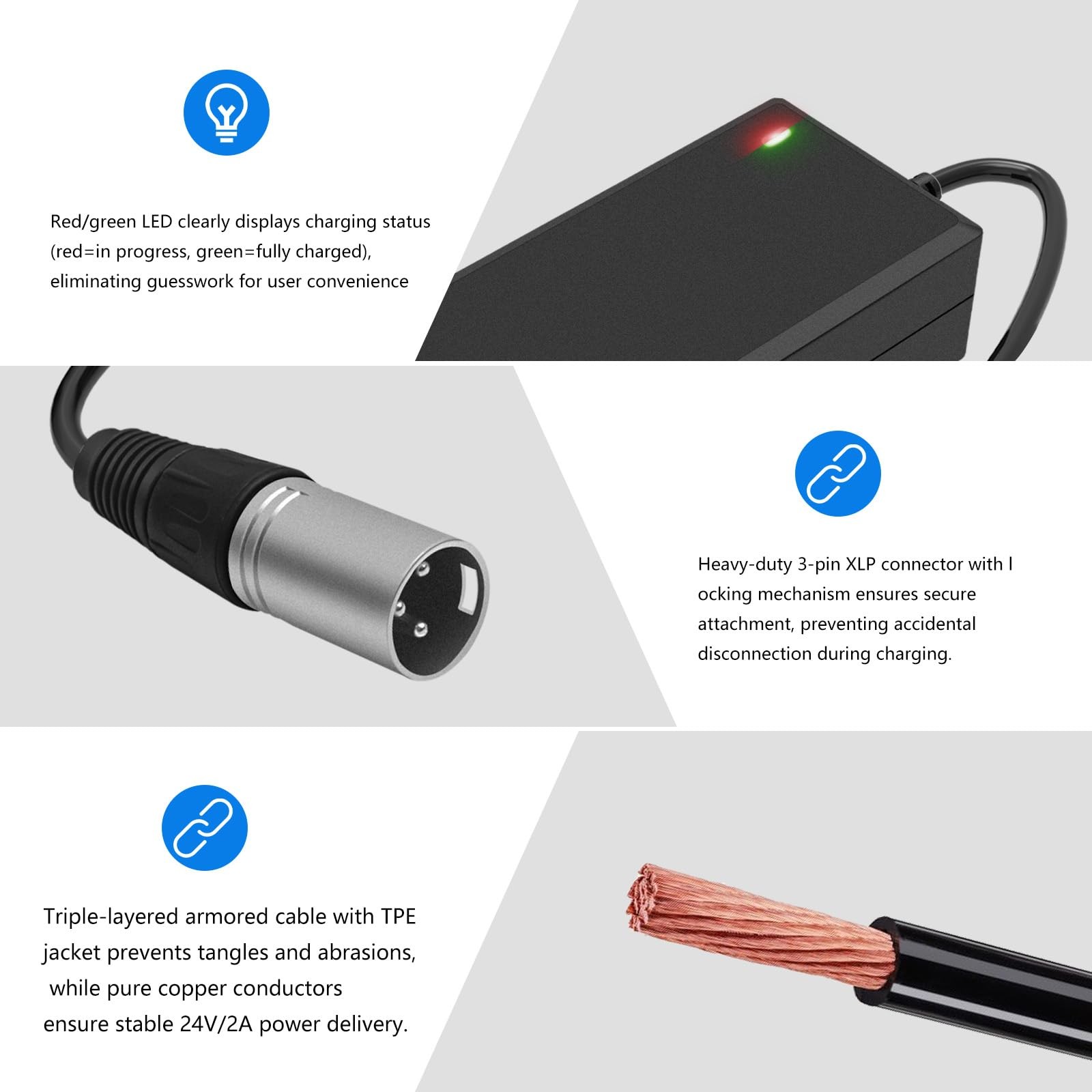 24V 2A 3-Pin XLR Connector Charger Substitute